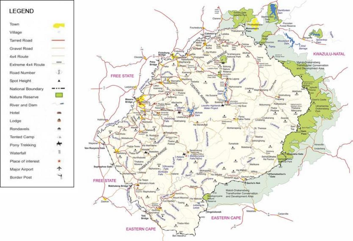 Lesotho mapa de carreteras