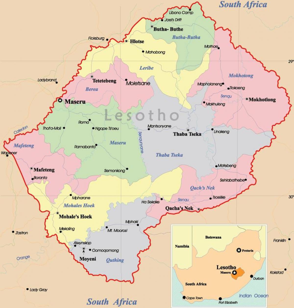 el mapa de Lesotho