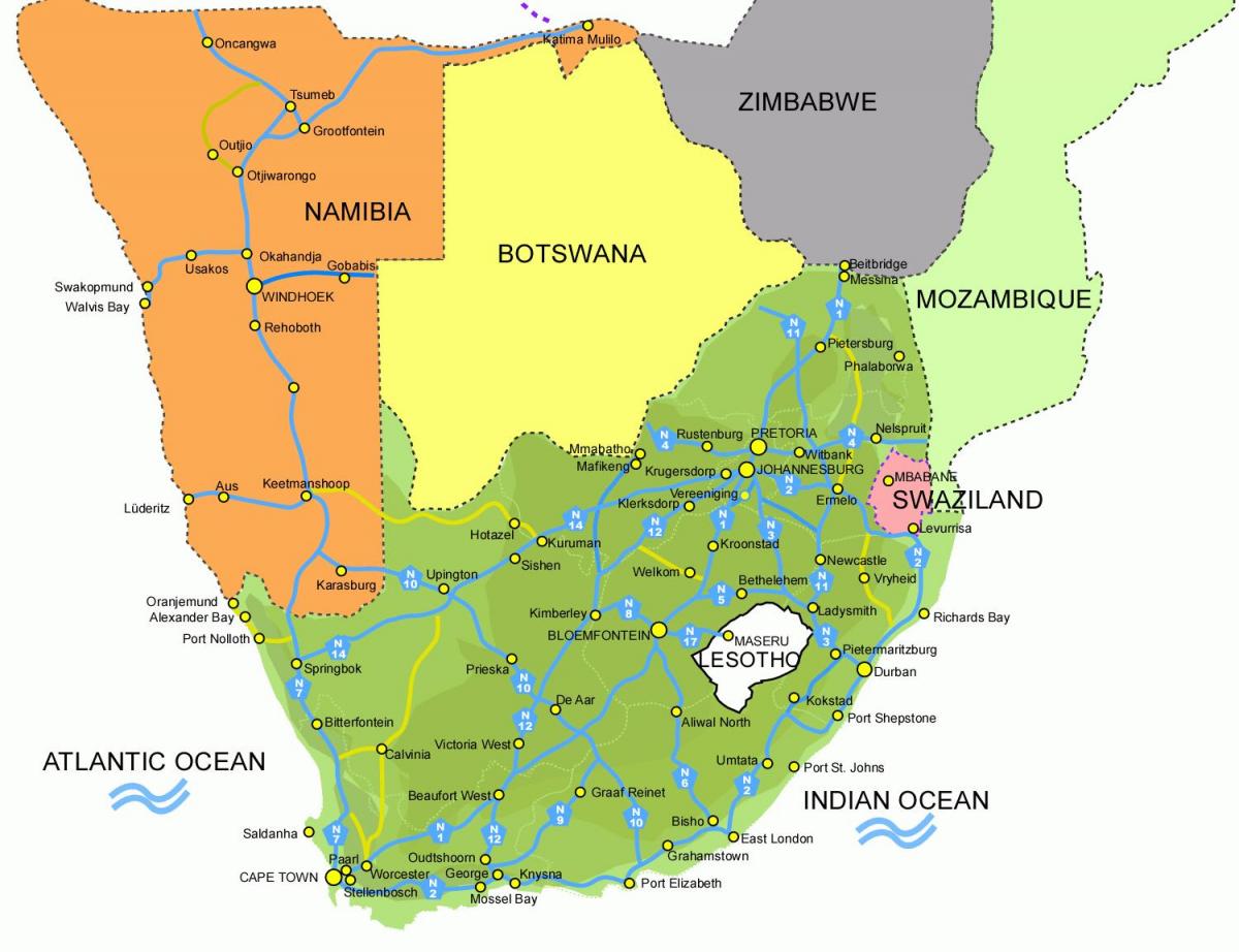 mapa de Lesotho y sudáfrica